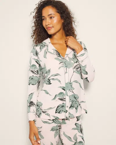 Soma Women's Cool Nights Long Sleeve Printed Pajama Top In Pink Size Large |  Pajama Sets In Bloom Breeze G Sepia Rose