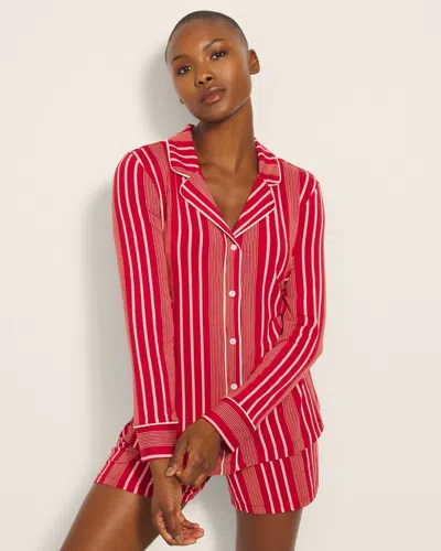 Soma Women's Cool Nights Long Sleeve Printed Pajama Top In Red Size Small |  Pajama Sets In Aspen Stripe Red