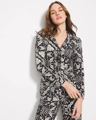 Soma Women's Cool Nights Long Sleeve Printed Pajama Top In Black Size Small |  Pajama Sets In Amazonia Tile Black