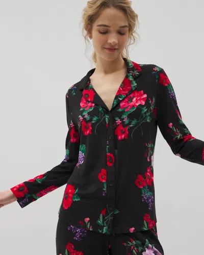 Soma Women's Cool Nights Long Sleeve Printed Pajama Top In Black Size Xs |  Pajama Sets In Rhapsody Flora Black