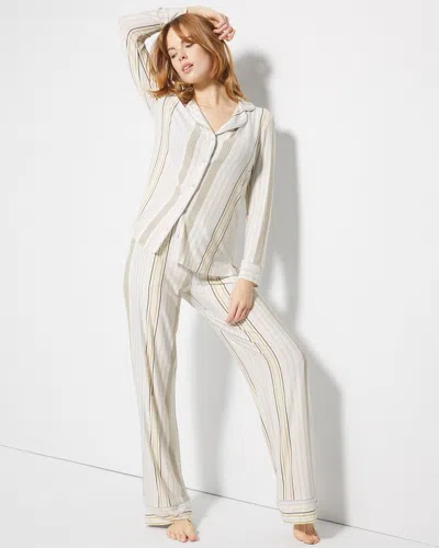 Soma Women's Cool Nights Long Sleeve Printed Pajama Top In Ivory Size Xs |  Pajama Sets In Summit Stripe Champagne