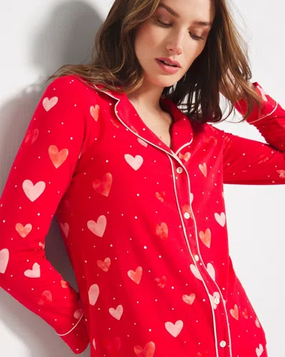 Soma Women's Cool Nights Long Sleeve Printed Pajama Top In Red Size Medium |  Pajama Sets In Lovely Heart Red