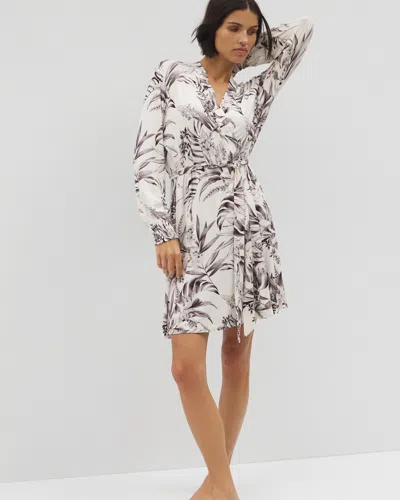 Soma Women's Cool Nights Long Sleeve Short Robe In Ivory Size Xs |  In Palm Perfect Champagne