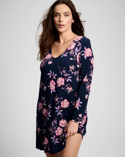 Soma Women's Cool Nights Long-sleeve Nightgown In Navy Blue Size Xs |  In Juliet Floral Navy