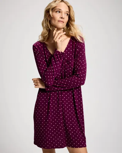 Soma Women's Cool Nights Long-sleeve Nightgown In Purple Size Xs |  In Dazed Dot Plum