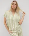 Soma Women's Cool Nights Mandarin Collar Short Sleeve Sleep Top In Ivory Size Small |  Mother's Day P In Chill Stripe Champagne