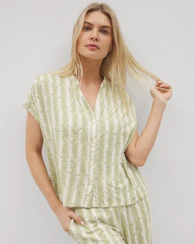 Soma Women's Cool Nights Mandarin Collar Short Sleeve Sleep Top In Ivory Size Small |  Mother's Day P In Chill Stripe Champagne