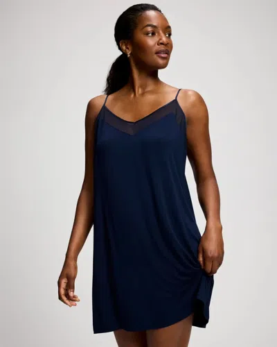Soma Women's Cool Nights Mesh Trim Chemise In Navy Blue Size Xs |  In Nightfall Navy