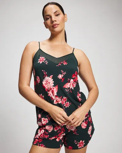 Soma Women's Cool Nights Mesh Trim Pajama Cami In Green Size Medium |  Pajama Sets In Cottage Floral Green