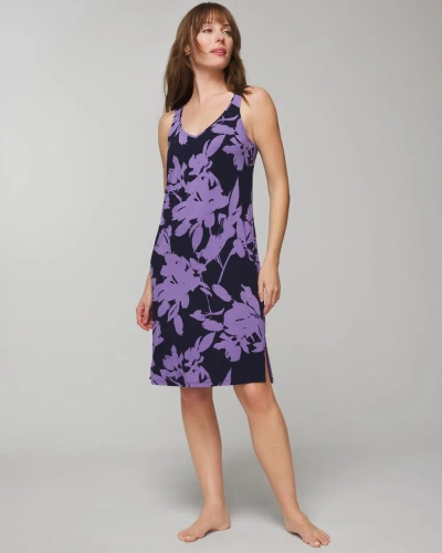 Soma Women's Cool Nights Midi Chemise In Purple Floral Size Xs |  In Silhouette Floral Navy