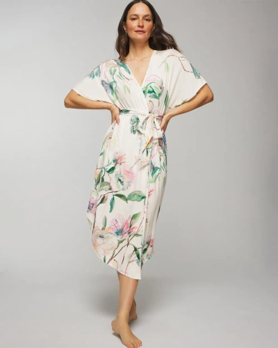 Soma Women's Cool Nights Midi Robe In Ivory Size Large/xl |  In Sketchbook Flora G Ivory