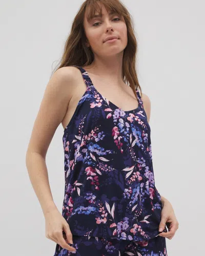 Soma Women's Cool Nights Mini Ruffle Cami Pajama Top In Navy Blue Size Medium |  Mother's Day Pajamas In Bloom Brightly Navy