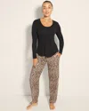 SOMA WOMEN'S COOL NIGHTS LONG SLEEVE TOP & PANTS PAJAMA SET IN LEOPARD PRINT SIZE MEDIUM | SOMA
