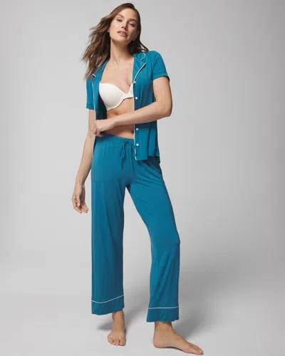 Soma Women's Cool Nights Piped Pajama Pants In Solid Blue Size Medium |  Pajama Sets In Idyllic Blue