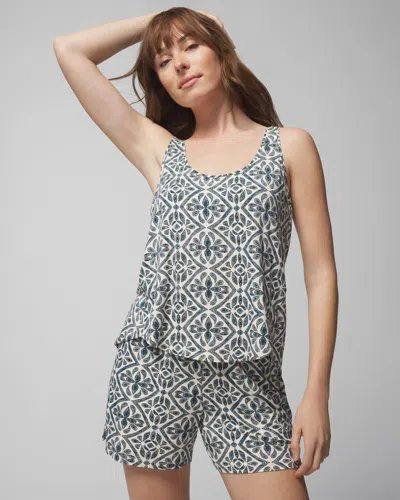 Soma Women's Cool Nights Pajama Tank Top In Tranquil Tile White Smoke Size Large |