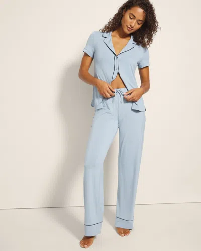 Soma Women's Cool Nights Piped Pajama Pants In Solid Blue Size 2xl |  Pajama Sets In Dusty Blue