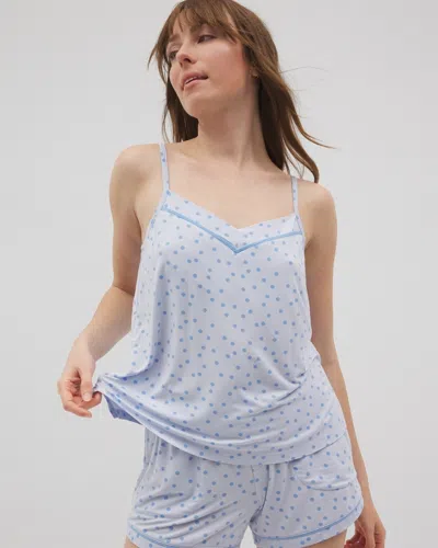 Soma Women's Cool Nights Piped Cami Pajama Top In Blue Size Large |  Mother's Day Pajamas In Merry Dot Ocean Air
