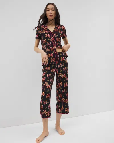 Soma Women's Cool Nights Piped Crop Pajama Pants In Black Size Small |  Mother's Day Pajamas In Shake Your Palm Palms Blk