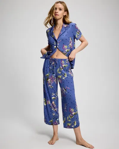 Soma Women's Cool Nights Piped Crop Pajama Pants In Blue Size Small |  Pajama Sets In Songbird Floral Thistle