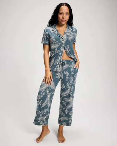 Soma Women's Cool Nights Piped Crop Pajama Pants In Blue Size Xs |  Pajama Sets In Verdant Floral Smpl Lunar