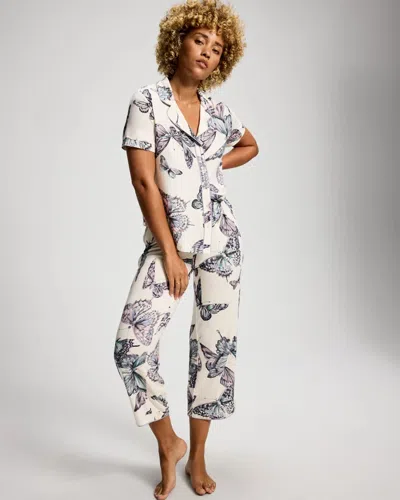 Soma Women's Cool Nights Piped Crop Pajama Pants In Ivory Size Small |  Pajama Sets In Wistful Wings Champagne