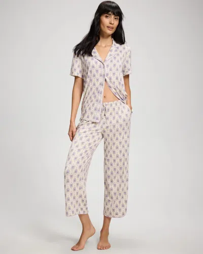 Soma Women's Cool Nights Piped Crop Pajama Pants In Ivory Size Xs |  Pajama Sets In Timeless Tile Champagne