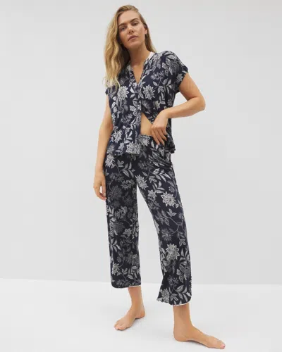 Soma Women's Cool Nights Piped Crop Pajama Pants In Navy Blue Size Medium |  Pajama Sets