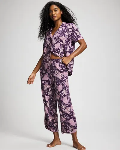 Soma Women's Cool Nights Piped Crop Pajama Pants In Purple Size Xs |  Pajama Sets In Butterfly Bloom Berry