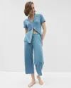 Soma Women's Cool Nights Piped Crop Pajama Pants In Solid Blue Size Small |  Pajama Sets