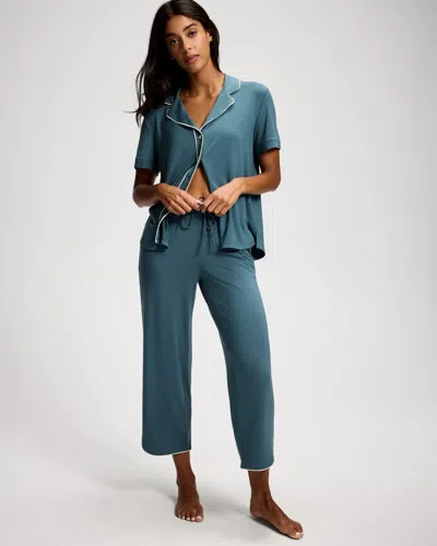 Soma Women's Cool Nights Piped Crop Pajama Pants In Solid Blue Size Xs |  Pajama Sets In Lunar Stone