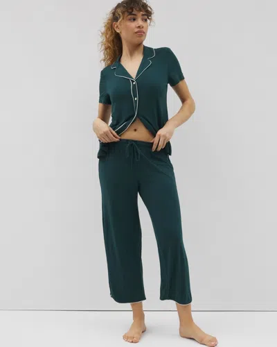 Soma Women's Cool Nights Piped Crop Pajama Pants In Solid Green Size Medium |  Mother's Day Pajamas In Dark Sea