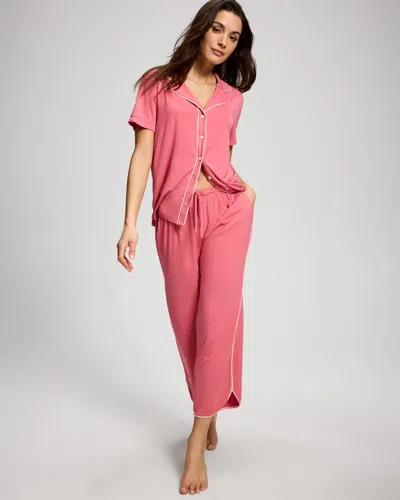 Soma Women's Cool Nights Piped Crop Pajama Pants In Solid Pink Size Xs |  Pajama Sets In Rapture Rose