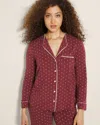 SOMA WOMEN'S COOL NIGHTS PIPED LONG SLEEVE PAJAMA TOP IN RED SIZE MEDIUM | SOMA PAJAMA SETS