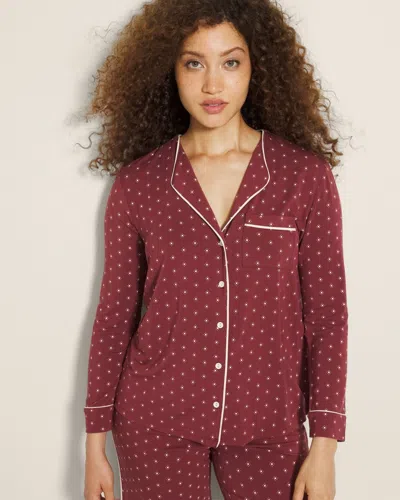 Soma Women's Cool Nights Piped Long Sleeve Pajama Top In Red Size Medium |  Pajama Sets In On The Dot Vermillion