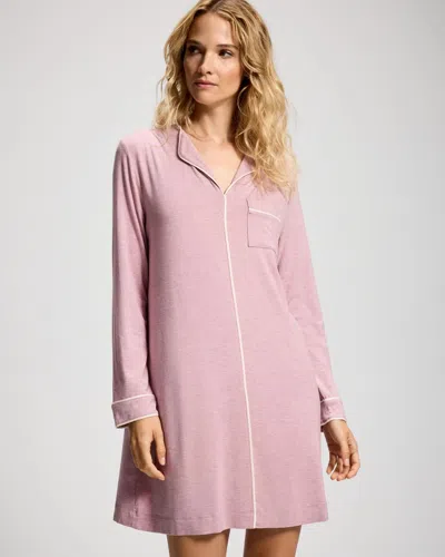 Soma Women's Cool Nights Piped Long-sleeve Nightgown In Purple Size Xs |  In Heather Powder Plum