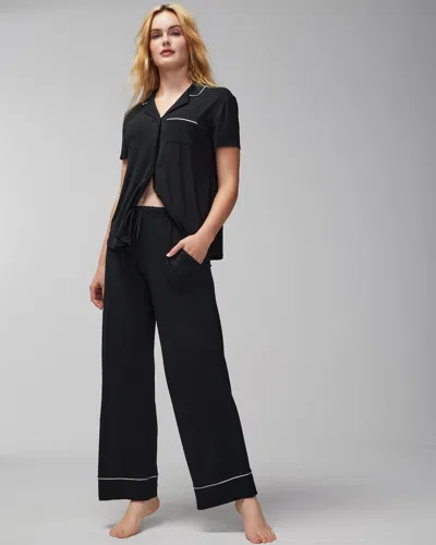 Soma Women's Cool Nights Piped Pajama Pants In Solid Black Size Large Petite |  Mother's Day Pajamas