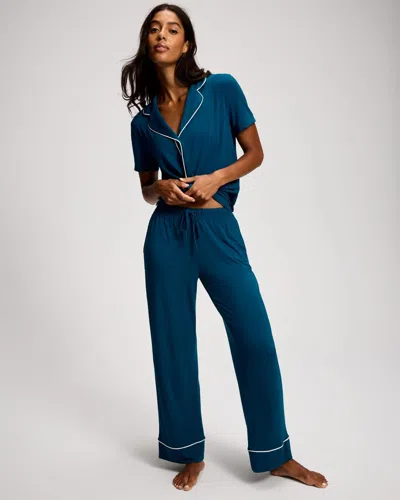 Soma Women's Cool Nights Piped Pajama Pants In Solid Blue Size Xs |  Pajama Sets In Teal Next Time