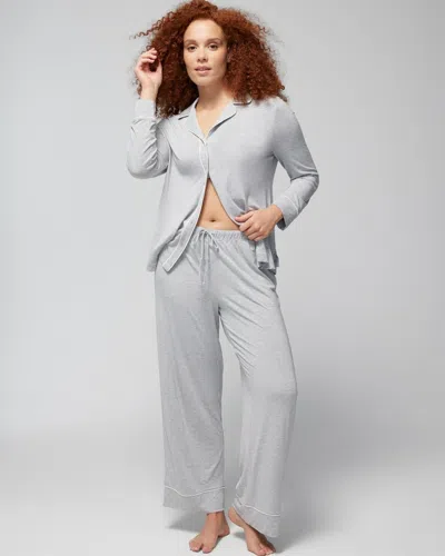 Soma Women's Cool Nights Piped Pajama Pants In Solid Gray Size Large Petite |  Mother's Day Pajamas