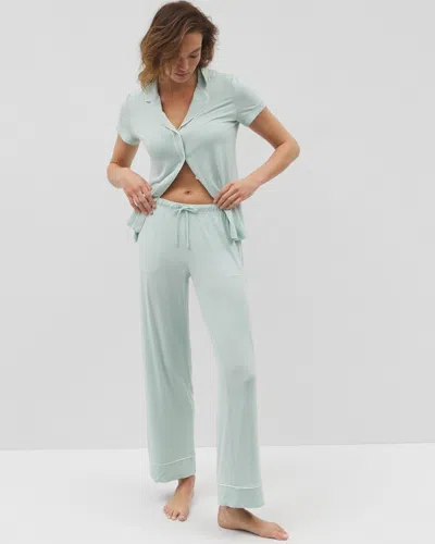 Soma Women's Cool Nights Piped Pajama Pants In Solid Green Size Xs Tall |  Mother's Day Pajamas In Harbor Green