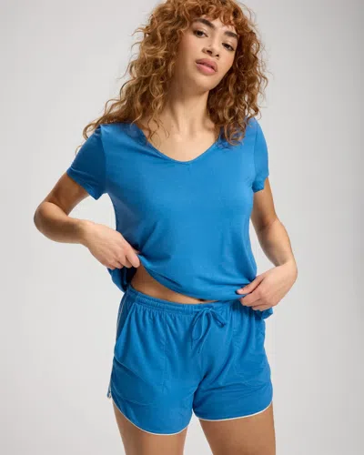 Soma Women's Cool Nights Piped Pajama Shorts In Solid Blue Size Xs |  Pajama Sets In Blue Passion