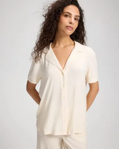 Soma Women's Cool Nights Piped Short Sleeve Button Up Pajama Top In Ivory Size Xs |  Pajama Sets In Champagne Dreams