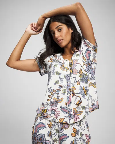 Soma Women's Cool Nights Piped Short Sleeve Button Up Pajama Top In Ivory Size Xs |  Pajama Sets In Paisley Splendor Champ