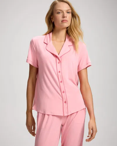 Soma Women's Cool Nights Piped Short Sleeve Button Up Pajama Top In Pink Size Xs |  Pajama Sets In Sea Pink