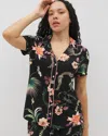 Soma Women's Cool Nights Piped Short Sleeve Notch Collar Pajama Top In Black Size 2xl |  Pajama Sets In Paradise Plumes Black