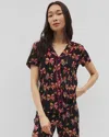 Soma Women's Cool Nights Piped Short Sleeve Notch Collar Pajama Top In Black Size Medium |  Mother's  In Shake Your Palm Palms Blk