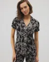 Soma Women's Cool Nights Piped Short Sleeve Notch Collar Pajama Top In Black Size Xs |  Mother's Day