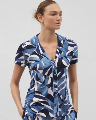 Soma Women's Cool Nights Piped Short Sleeve Notch Collar Pajama Top In Blue Size Xl |  Mother's Day P In Tropical Breeze Sky