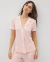 Soma Women's Cool Nights Piped Short Sleeve Notch Collar Pajama Top In Ivory Size Small |  Mother's D