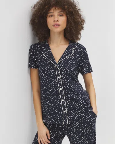 Soma Women's Cool Nights Piped Short Sleeve Notch Collar Pajama Top In Navy Blue Size Large |  Mother