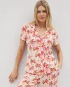 Soma Women's Cool Nights Piped Short Sleeve Notch Collar Pajama Top In Orange Size Xs |  Mother's Day In Shake Your Palm Palms P